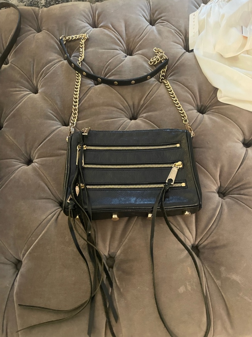 Rebecca Minkoff Black Leather Crossbody with Gold Hardware and Tassels